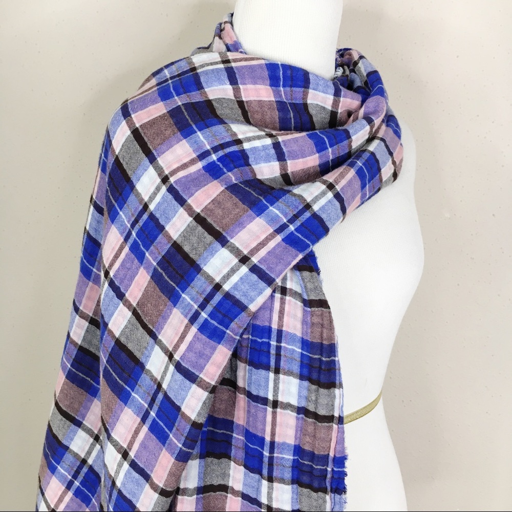 American Colors by Alex Lehr Pink Blue Plaid Scarf - Picture 3 of 8